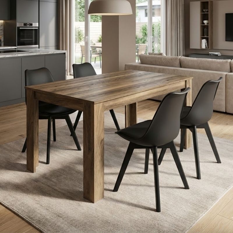 Σετ τραπεζαρία 5τμχ Darlen – Viva Megapap χρώμα καρυδί – μαύρο 125x72x74εκ.