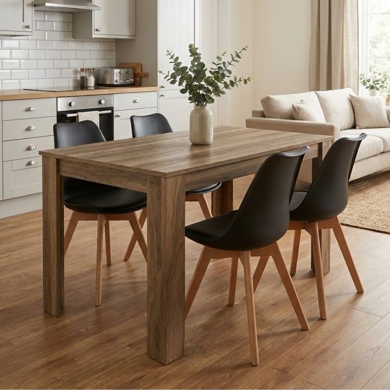 Σετ τραπεζαρία 5τμχ Darlen – Viva Megapap χρώμα καρυδί – μαύρο/φυσικό πόδι 125x72x74εκ.