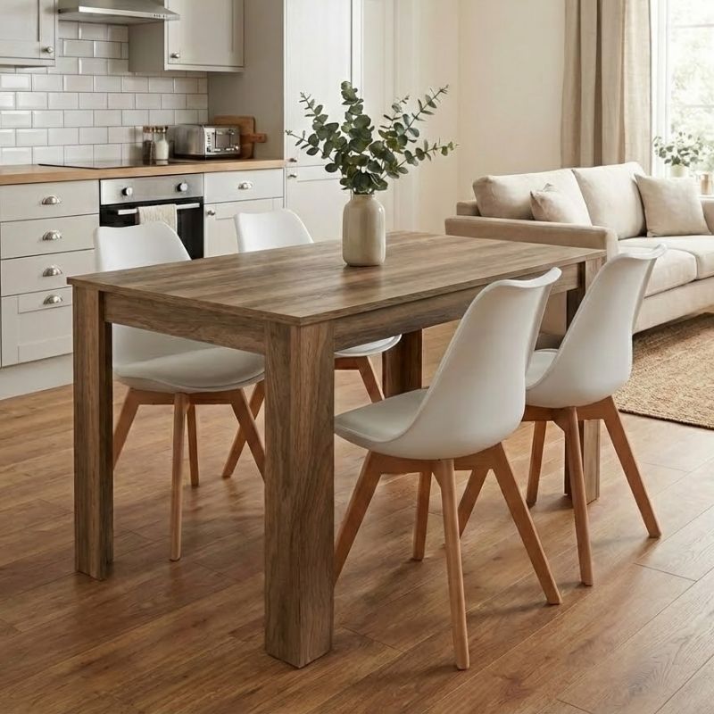 Σετ τραπεζαρία 5τμχ Darlen – Viva Megapap χρώμα καρυδί – λευκό/φυσικό πόδι 125x72x74εκ.