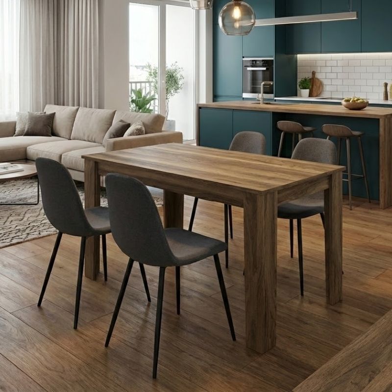 Σετ τραπεζαρία 5τμχ Darlen – Iris Megapap χρώμα καρυδί – γκρι 125x72x74εκ.