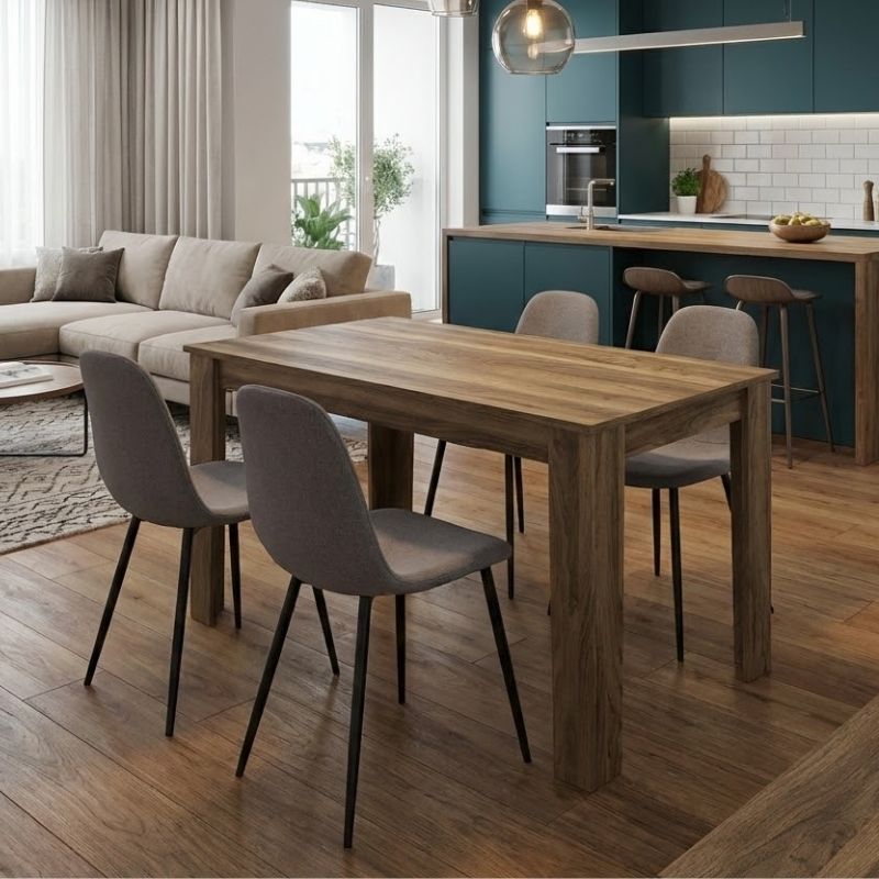 Σετ τραπεζαρία 5τμχ Darlen – Iris Megapap χρώμα καρυδί – ανοιχτό μπεζ 125x72x74εκ.