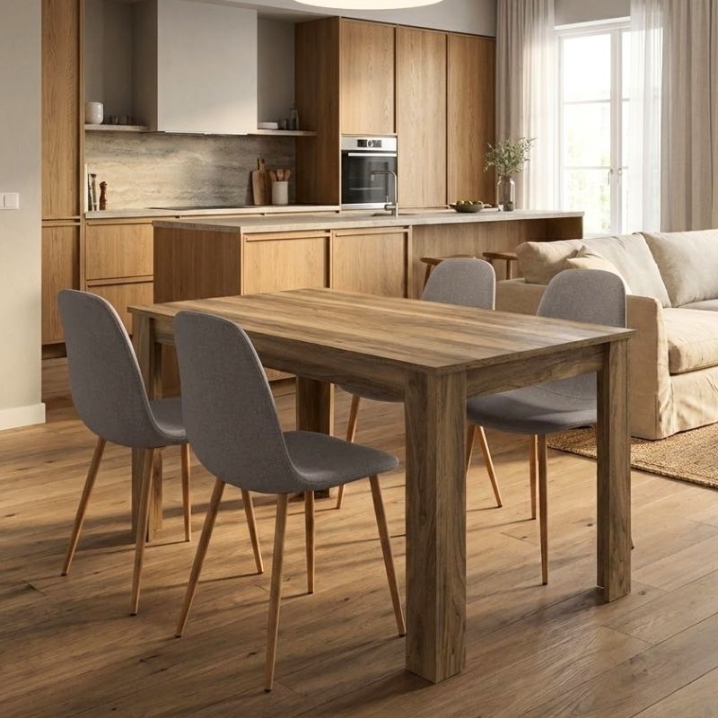 Σετ τραπεζαρία 5τμχ Darlen – Iris Megapap χρώμα καρυδί – ανοιχτό μπεζ/φυσικό πόδι 125x72x74εκ.