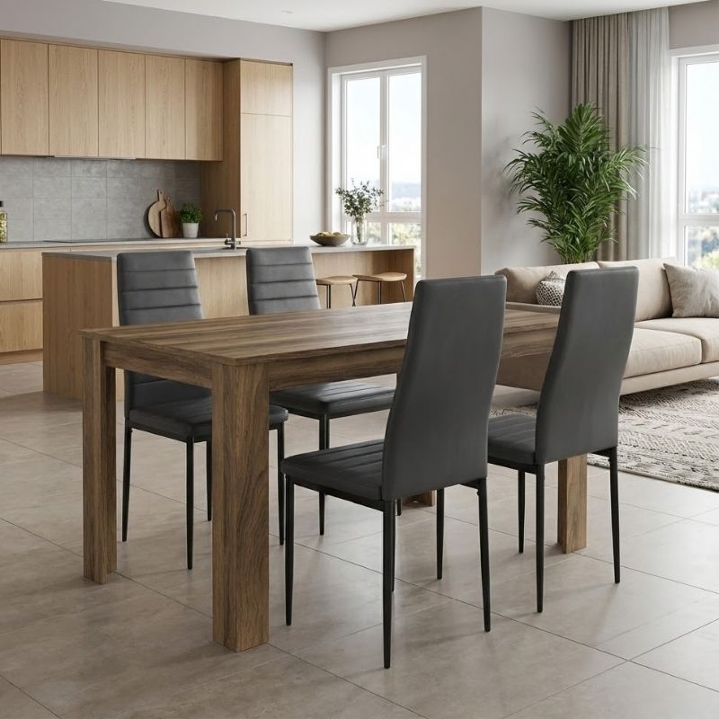 Σετ τραπεζαρία 5τμχ Darlen – Rosa Megapap χρώμα καρυδί – μαύρο 125x72x74εκ.