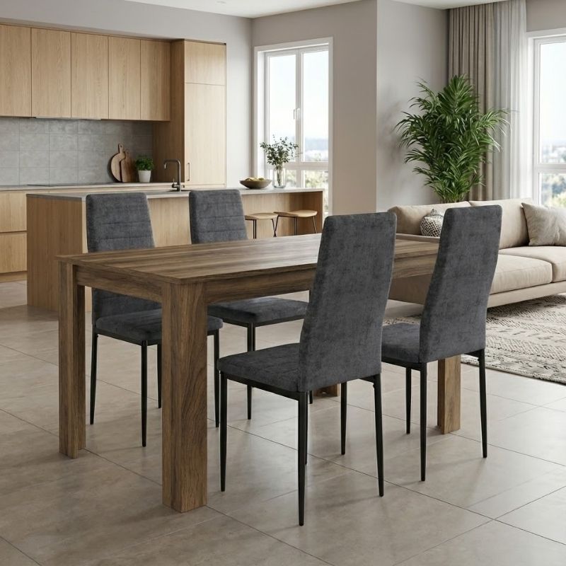 Σετ τραπεζαρία 5τμχ Darlen – Rosa Megapap χρώμα καρυδί – γκρι 125x72x74εκ.