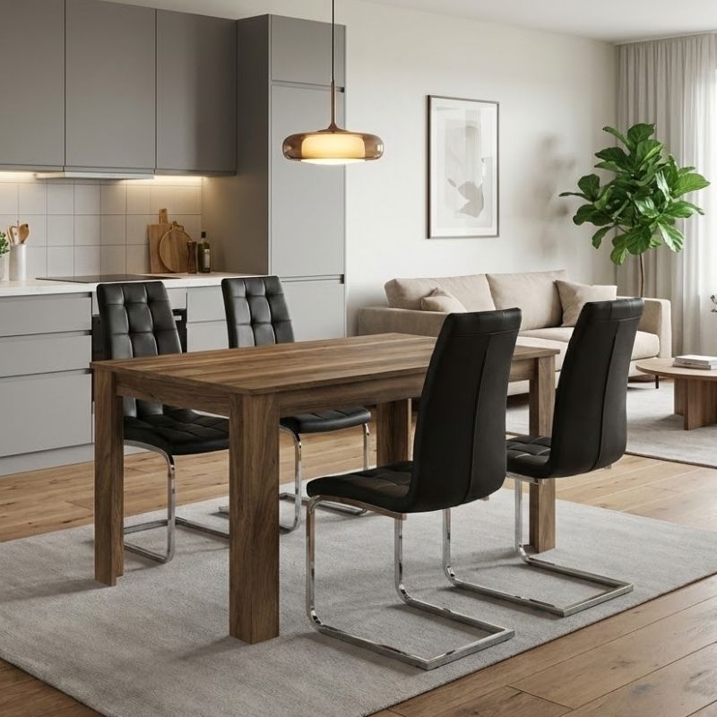 Σετ τραπεζαρία 5τμχ Darlen – Vela Megapap χρώμα καρυδί – μαύρο 125x72x74εκ.