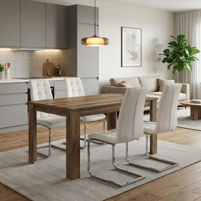 Σετ τραπεζαρία 5τμχ Darlen – Vela Megapap χρώμα καρυδί – λευκό 125x72x74εκ.