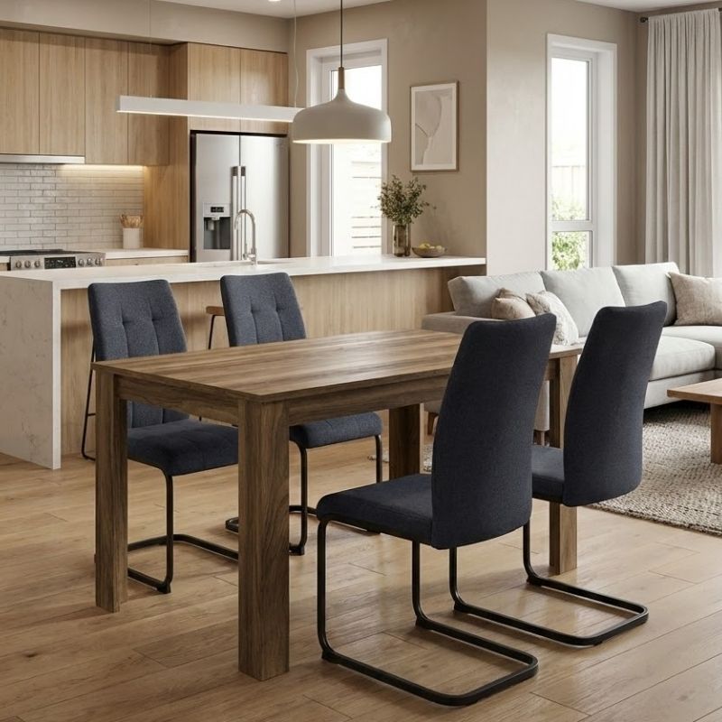 Σετ τραπεζαρία 5τμχ Darlen – Laura Megapap χρώμα καρυδί – ανθρακί 125x72x74εκ.