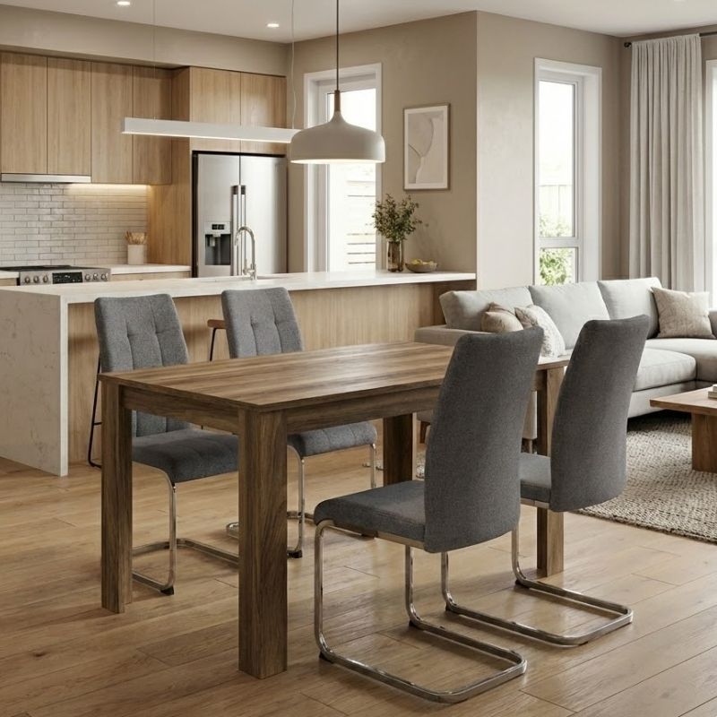 Σετ τραπεζαρία 5τμχ Darlen – Laura Megapap χρώμα καρυδί – γκρι 125x72x74εκ.