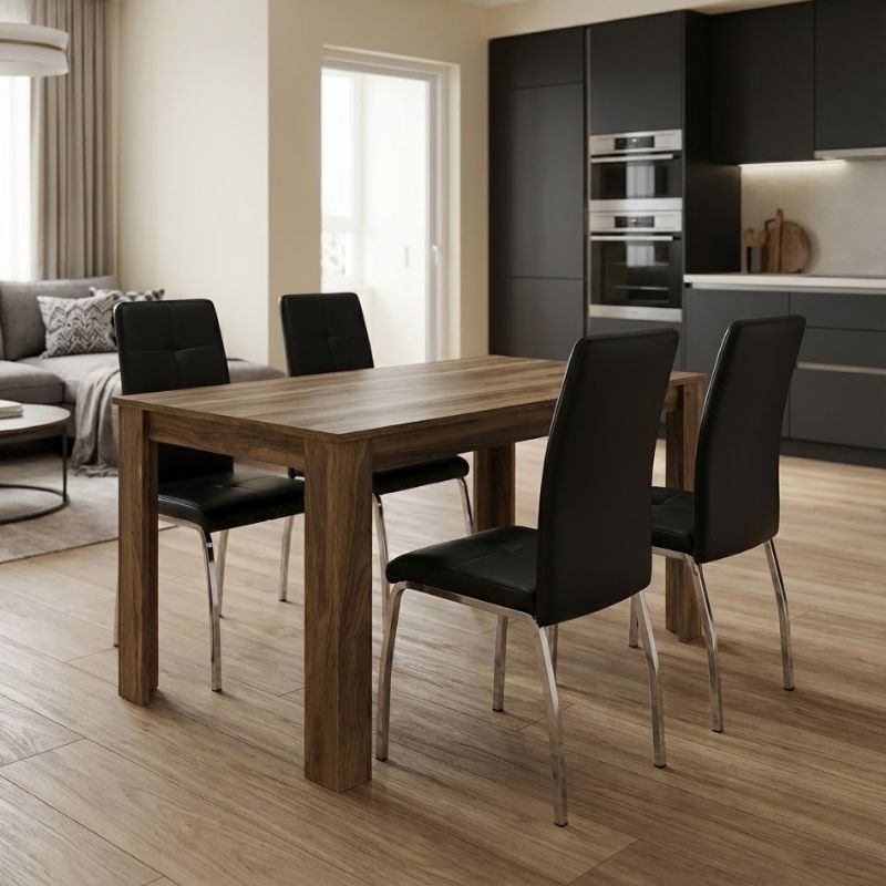 Σετ τραπεζαρία 5τμχ Darlen – Alma Megapap χρώμα καρυδί – μαύρο 125x72x74εκ.