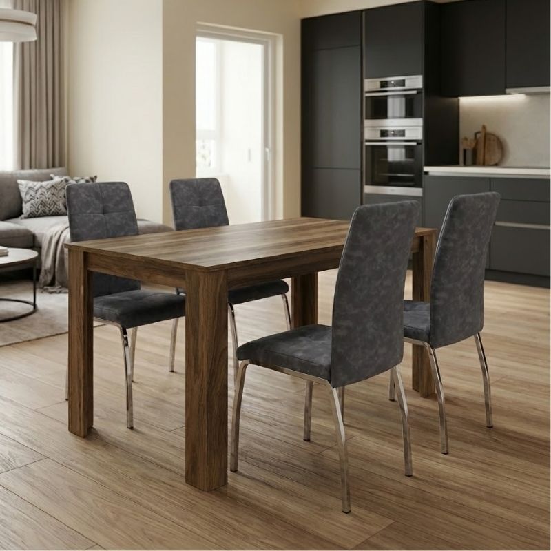 Σετ τραπεζαρία 5τμχ Darlen – Alma Megapap χρώμα καρυδί – γκρι 125x72x74εκ.