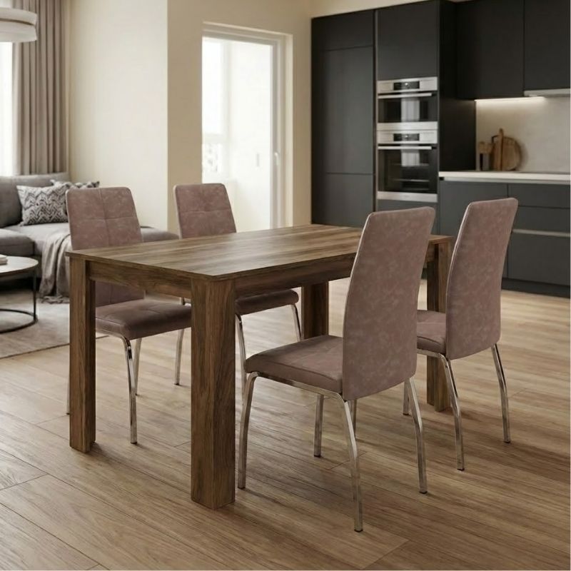 Σετ τραπεζαρία 5τμχ Darlen – Alma Megapap χρώμα καρυδί – μπεζ 125x72x74εκ.