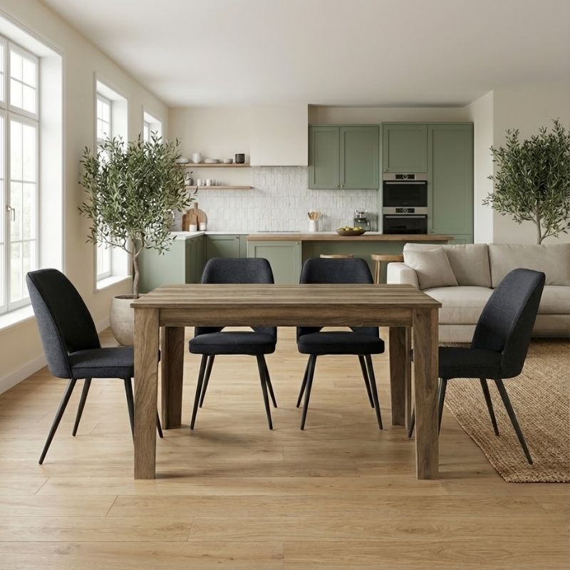 Σετ τραπεζαρία 5τμχ Darlen – Christy Megapap χρώμα καρυδί – ανθρακί 125x72x74εκ.