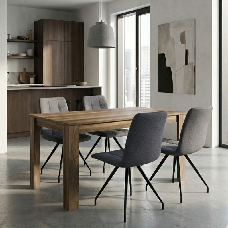 Σετ τραπεζαρία 5τμχ Darlen – Bianca Megapap χρώμα καρυδί – γκρι 125x72x74εκ.