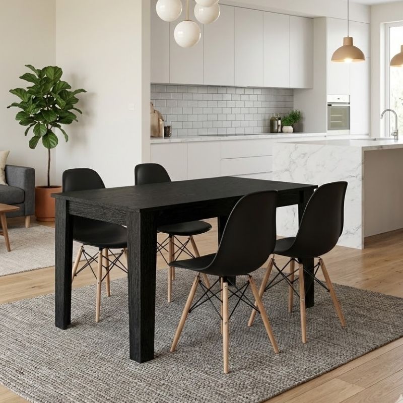 Σετ τραπεζαρία 5τμχ Darlen – Nova Megapap χρώμα sencron black – μαύρο 125x72x74εκ.