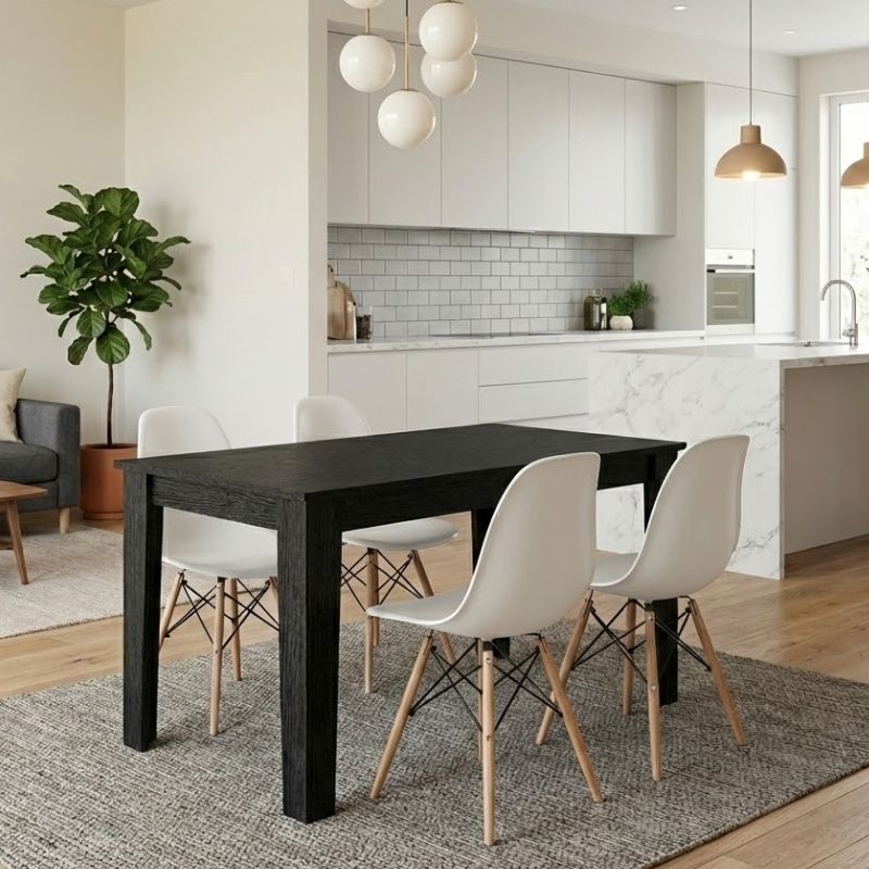 Σετ τραπεζαρία 5τμχ Darlen – Nova Megapap χρώμα sencron black – λευκό 125x72x74εκ.