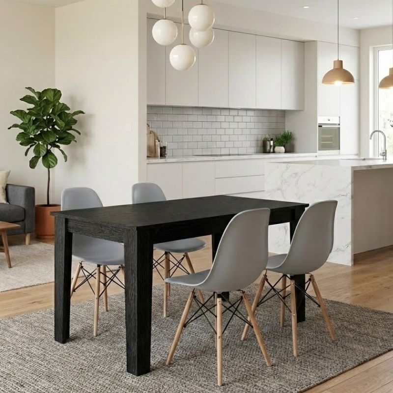 Σετ τραπεζαρία 5τμχ Darlen – Nova Megapap χρώμα sencron black – γκρι 125x72x74εκ.