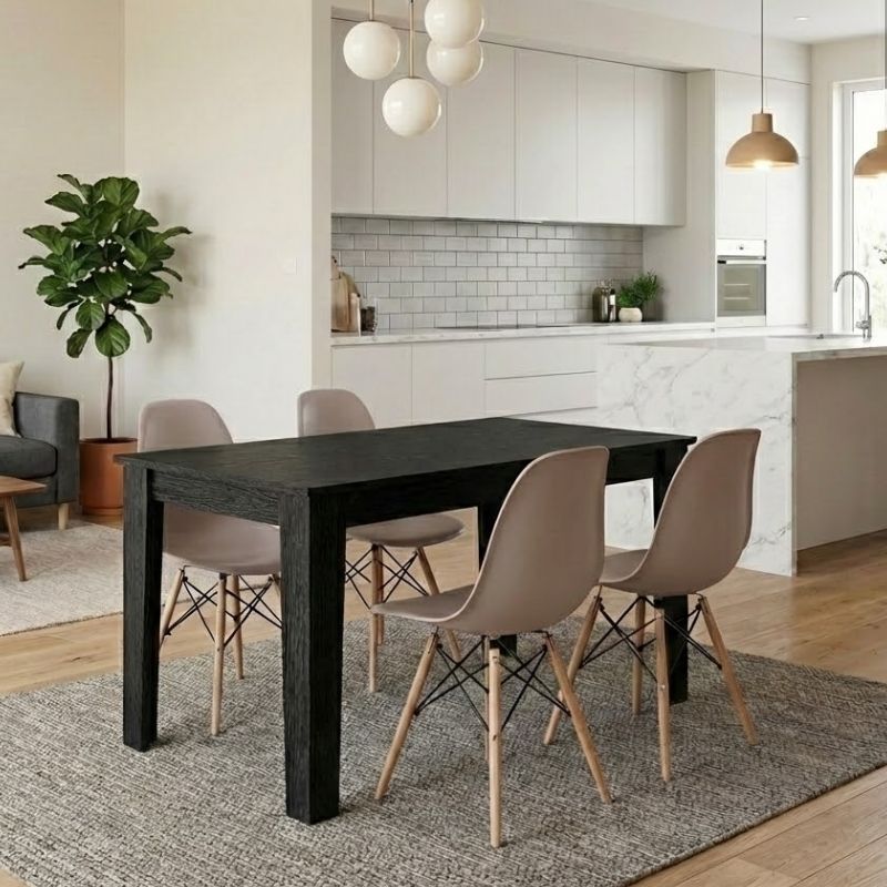 Σετ τραπεζαρία 5τμχ Darlen – Nova Megapap χρώμα sencron black – cappuccino 125x72x74εκ.