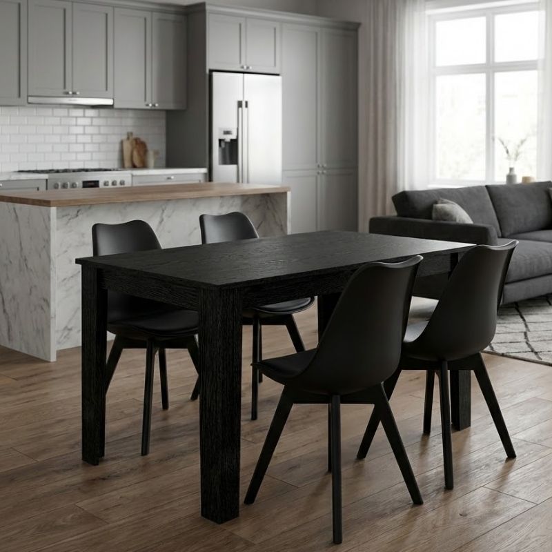 Σετ τραπεζαρία 5τμχ Darlen – Viva Megapap χρώμα sencron black – μαύρο 125x72x74εκ.