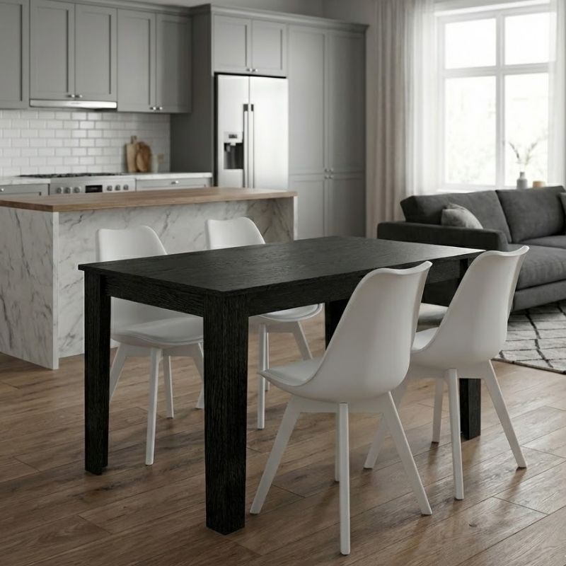 Σετ τραπεζαρία 5τμχ Darlen – Viva Megapap χρώμα sencron black – λευκό 125x72x74εκ.