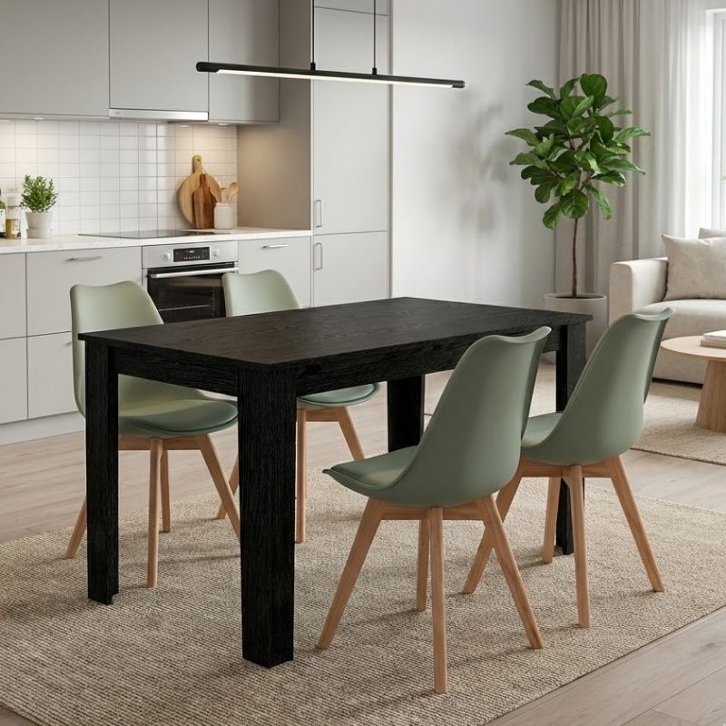 Σετ τραπεζαρία 5τμχ Darlen – Viva Megapap χρώμα sencron black – φυστικί 125x72x74εκ.