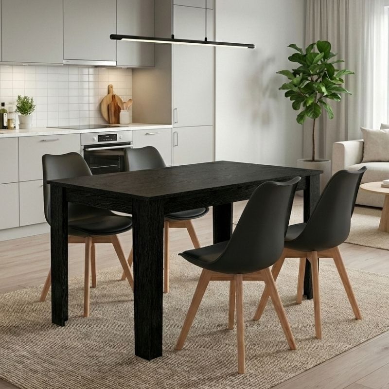 Σετ τραπεζαρία 5τμχ Darlen – Viva Megapap χρώμα sencron black – μαύρο 125x72x74εκ.