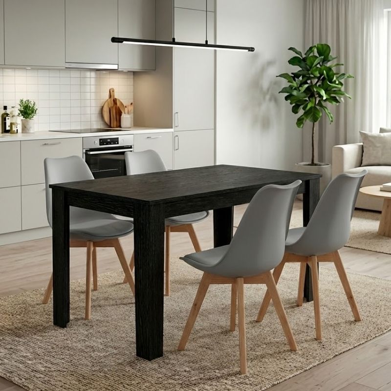 Σετ τραπεζαρία 5τμχ Darlen – Viva Megapap χρώμα sencron black – γκρι 125x72x74εκ.