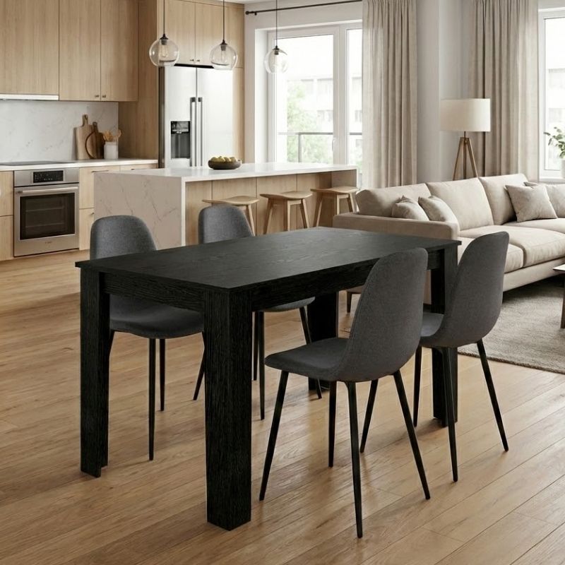 Σετ τραπεζαρία 5τμχ Darlen – Iris Megapap χρώμα sencron black – γκρι 125x72x74εκ.