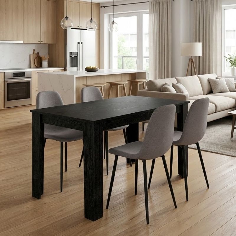 Σετ τραπεζαρία 5τμχ Darlen – Iris Megapap χρώμα sencron black – ανοιχτό μπεζ 125x72x74εκ.