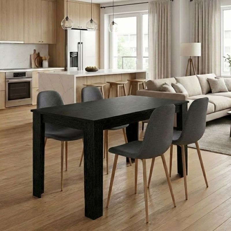 Σετ τραπεζαρία 5τμχ Darlen – Iris Megapap χρώμα sencron black – γκρι/φυσικό πόδι 125x72x74εκ.