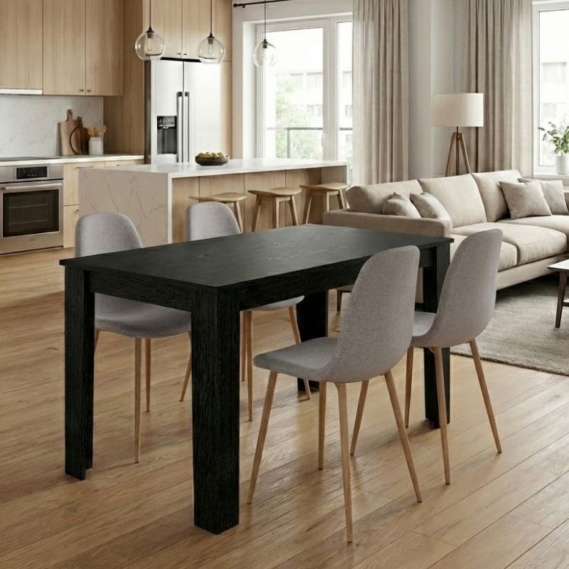 Σετ τραπεζαρία 5τμχ Darlen – Iris Megapap χρώμα sencron black – ανοιχτό μπεζ/φυσικό πόδι 125x72x74εκ.