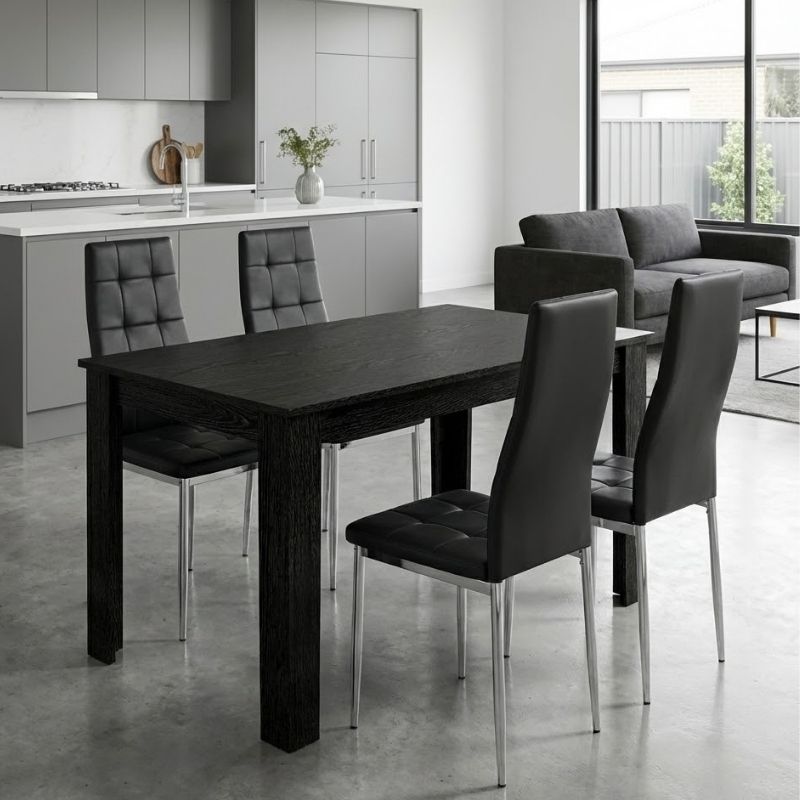 Σετ τραπεζαρία 5τμχ Darlen – Rosa Megapap χρώμα sencron black – μαύρο/χρωμίου πόδι 125x72x74εκ.