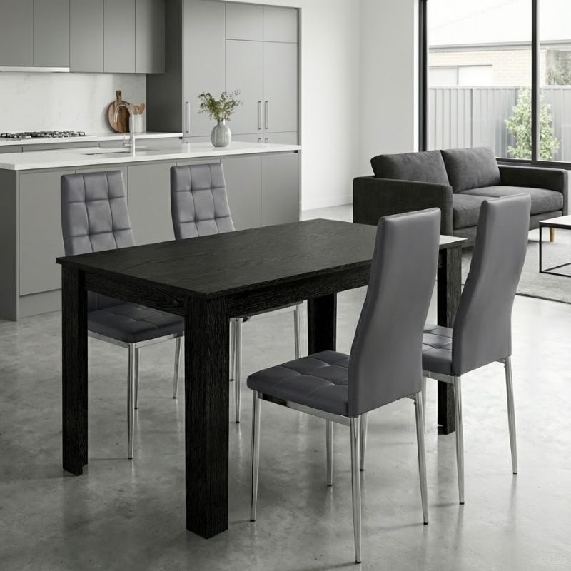 Σετ τραπεζαρία 5τμχ Darlen – Rosa Megapap χρώμα sencron black – γκρι/χρωμίου πόδι 125x72x74εκ.