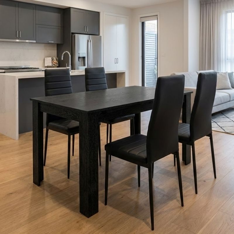 Σετ τραπεζαρία 5τμχ Darlen – Rosa Megapap χρώμα sencron black – μαύρο 125x72x74εκ.