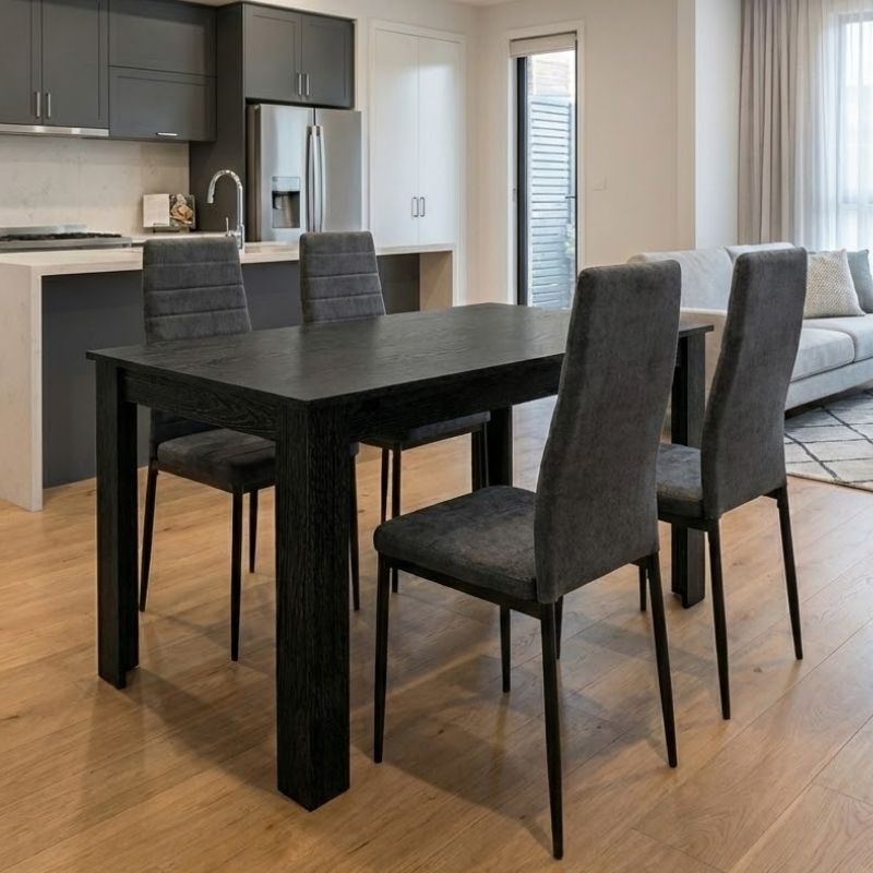 Σετ τραπεζαρία 5τμχ Darlen – Rosa Megapap χρώμα sencron black – γκρι 125x72x74εκ.