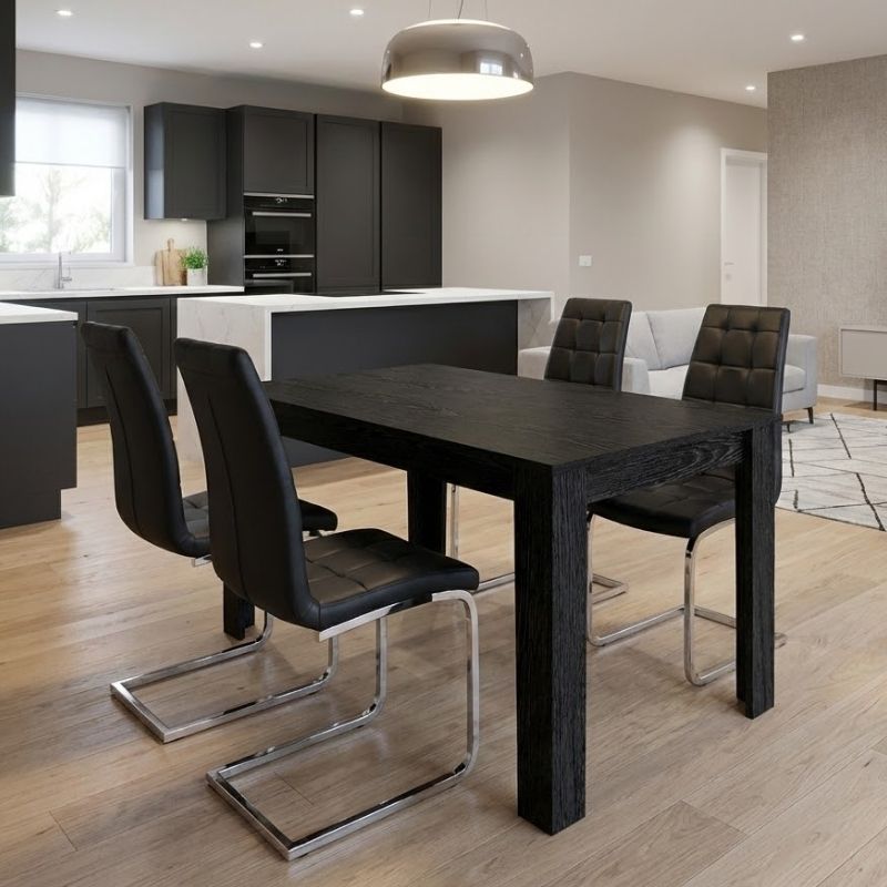 Σετ τραπεζαρία 5τμχ Darlen – Vela Megapap χρώμα sencron black – μαύρο 125x72x74εκ.