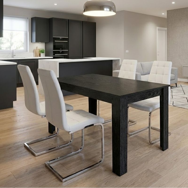 Σετ τραπεζαρία 5τμχ Darlen – Vela Megapap χρώμα sencron black – λευκό 125x72x74εκ.