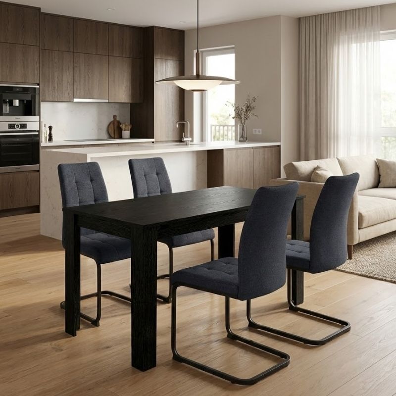 Σετ τραπεζαρία 5τμχ Darlen – Laura Megapap χρώμα sencron black – ανθρακί 125x72x74εκ.