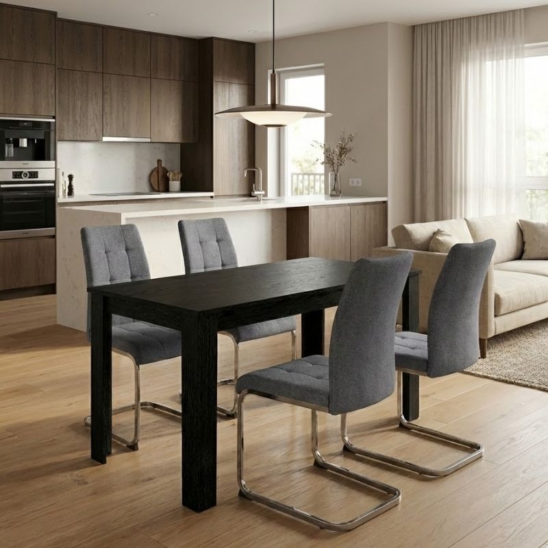 Σετ τραπεζαρία 5τμχ Darlen – Laura Megapap χρώμα sencron black – γκρι 125x72x74εκ.