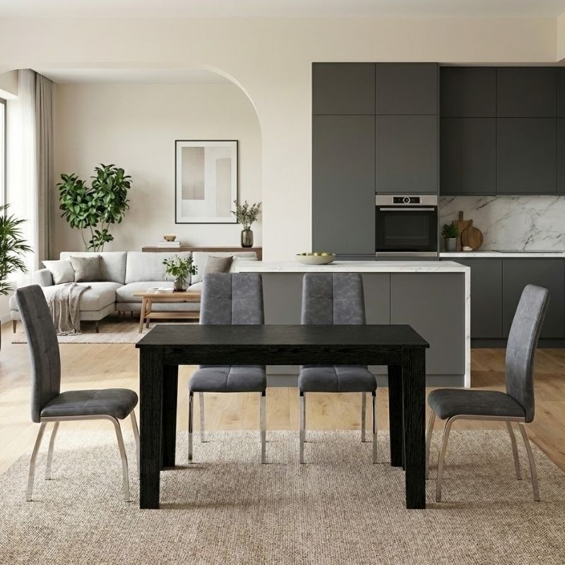 Σετ τραπεζαρία 5τμχ Darlen – Alma Megapap χρώμα sencron black – γκρι 125x72x74εκ.