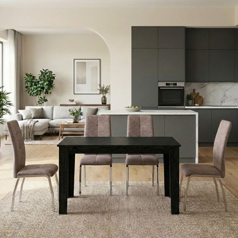 Σετ τραπεζαρία 5τμχ Darlen – Alma Megapap χρώμα sencron black – μπεζ 125x72x74εκ.