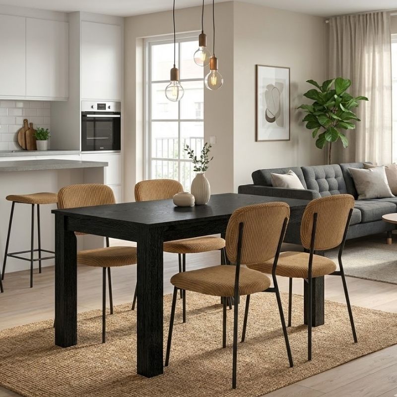 Σετ τραπεζαρία 5τμχ Darlen – Kevin Megapap χρώμα sencron black – μουσταρδί 125x72x74εκ.