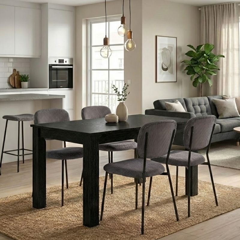 Σετ τραπεζαρία 5τμχ Darlen – Kevin Megapap χρώμα sencron black – γκρι 125x72x74εκ.