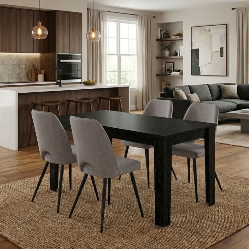 Σετ τραπεζαρία 5τμχ Darlen – Christy Megapap χρώμα sencron black – ανοιχτό μπεζ 125x72x74εκ.