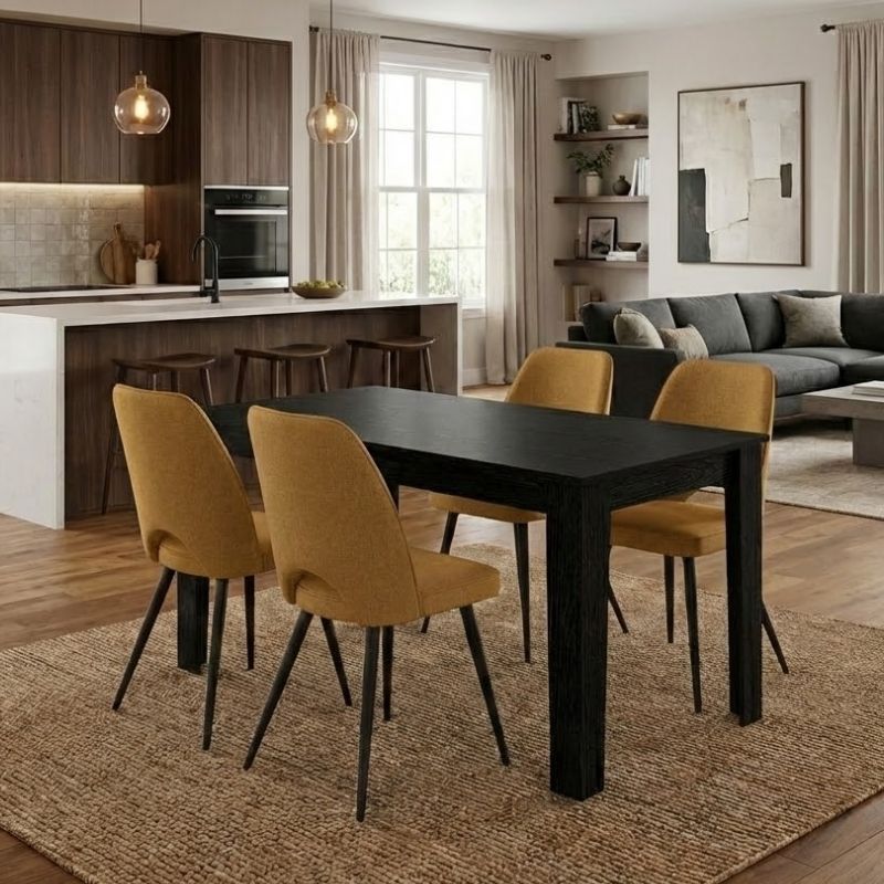 Σετ τραπεζαρία 5τμχ Darlen – Christy Megapap χρώμα sencron black – μουσταρδί 125x72x74εκ.