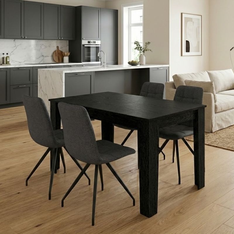 Σετ τραπεζαρία 5τμχ Darlen – Bianca Megapap χρώμα sencron black – γκρι 125x72x74εκ.