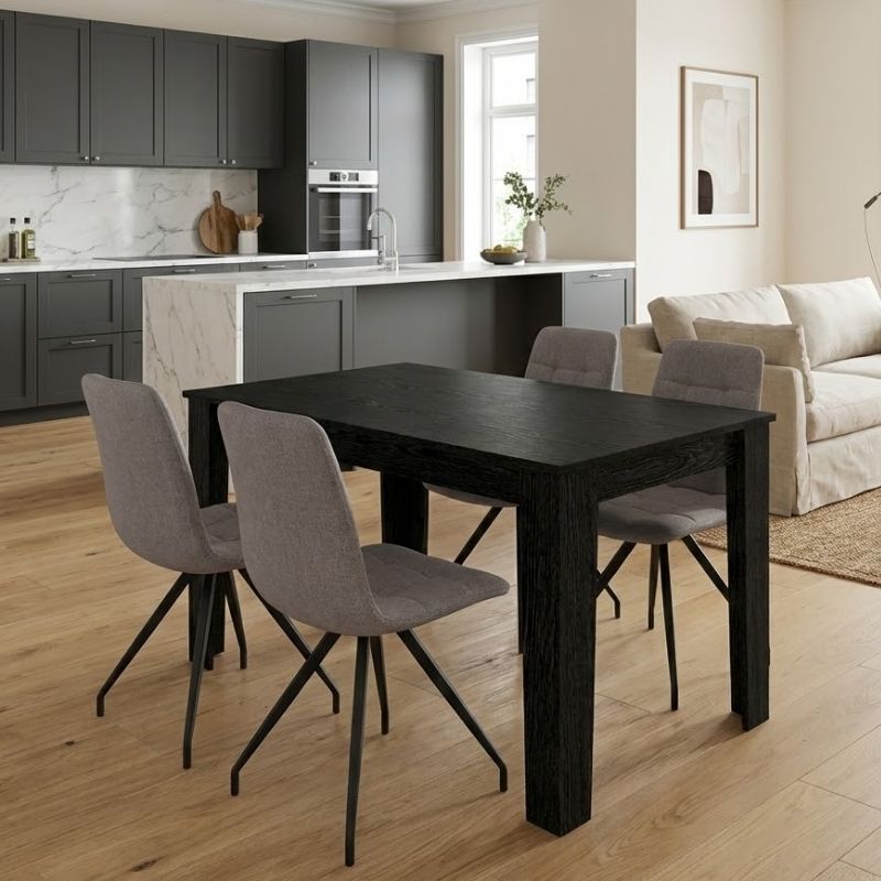 Σετ τραπεζαρία 5τμχ Darlen – Bianca Megapap χρώμα sencron black – ανοιχτό μπεζ 125x72x74εκ.