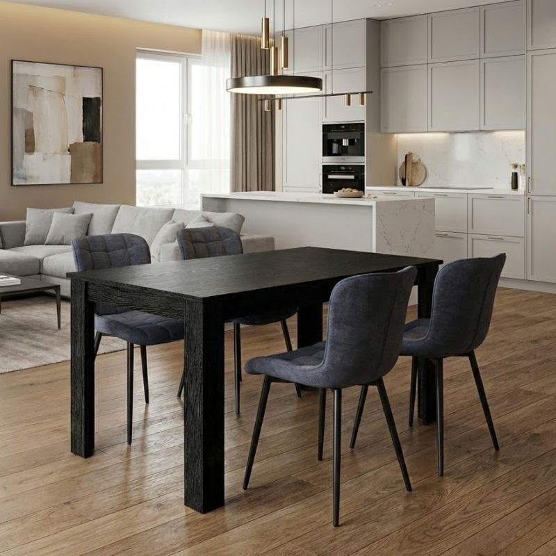 Σετ τραπεζαρία 5τμχ Darlen – Chiara Megapap χρώμα sencron black – ανθρακί 125x72x74εκ.