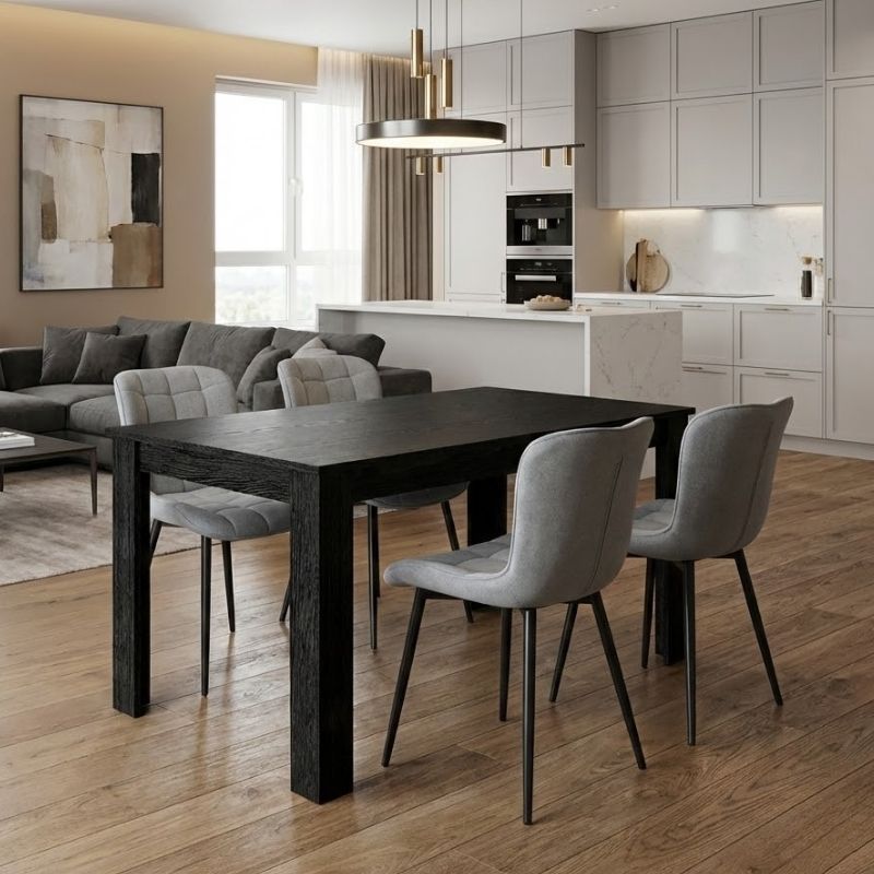 Σετ τραπεζαρία 5τμχ Darlen – Chiara Megapap χρώμα sencron black – γκρι 125x72x74εκ.