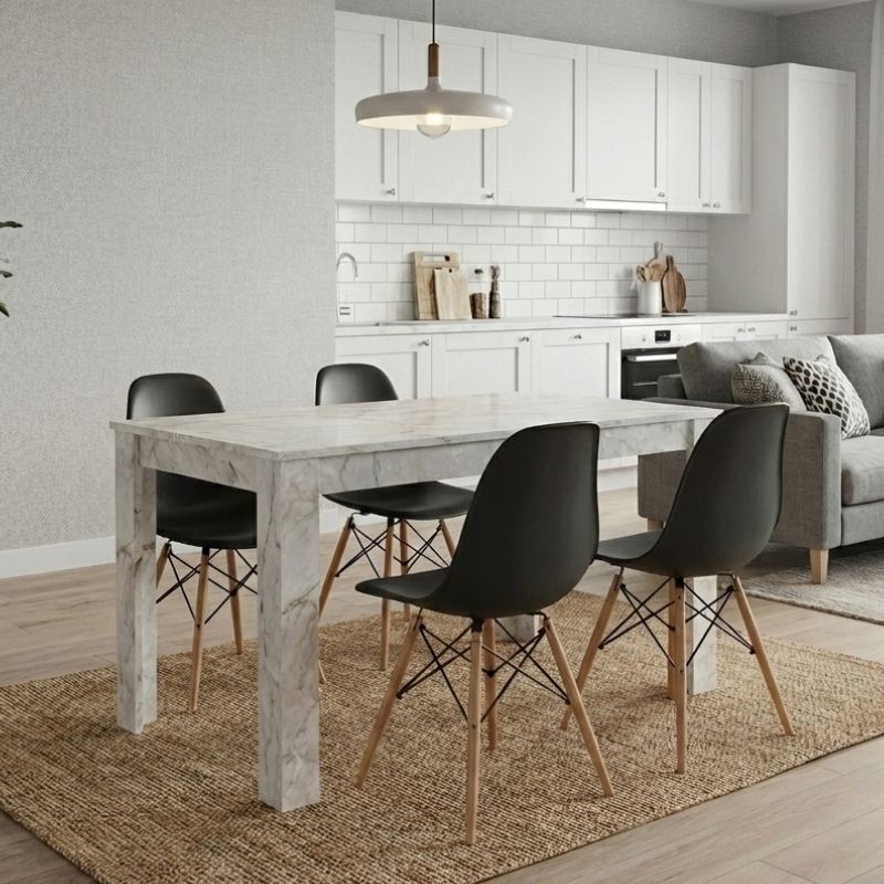 Σετ τραπεζαρία 5τμχ Darlen – Nova Megapap χρώμα λευκό εφέ μαρμάρου – μαύρο 125x72x74εκ.