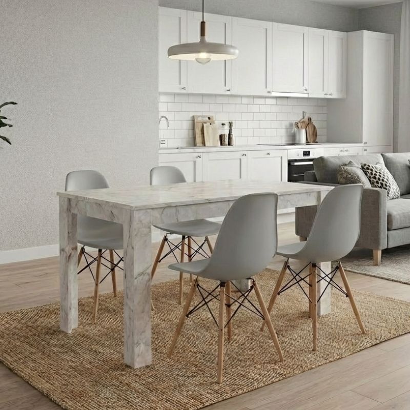 Σετ τραπεζαρία 5τμχ Darlen – Nova Megapap χρώμα λευκό εφέ μαρμάρου – γκρι 125x72x74εκ.